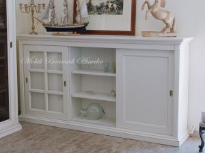 Credenza da soggiorno in legno con 3 ante scorrevoli a vetro finitura bianco